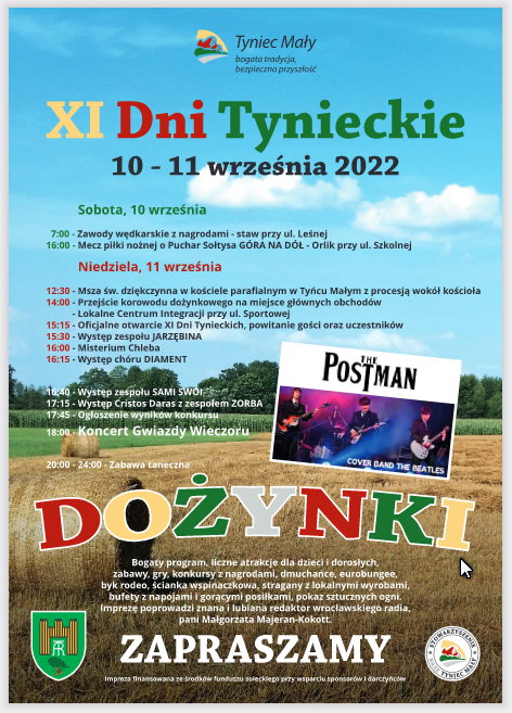 Plakat dożynek w Tyńcu Małym - 10 i 11 września 2022